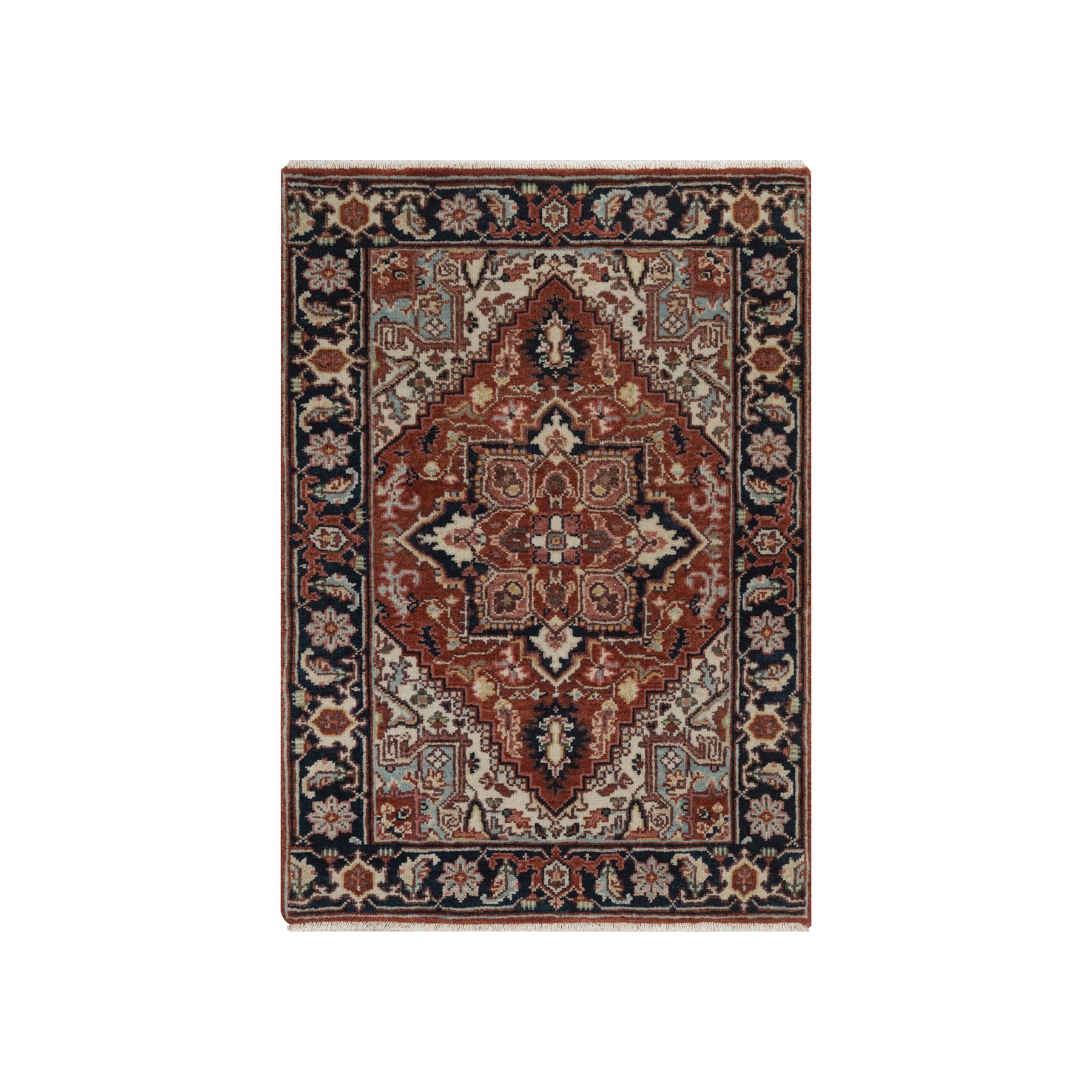 2'x3' Auburn Red, Antiqued Fine Heriz Re-Creation, Medallion Design, Hand Knotted, Hand Spun New Zealand Wool, Denser Weave, Vegetable Dyes, Sample, Mat, Oriental Rug 